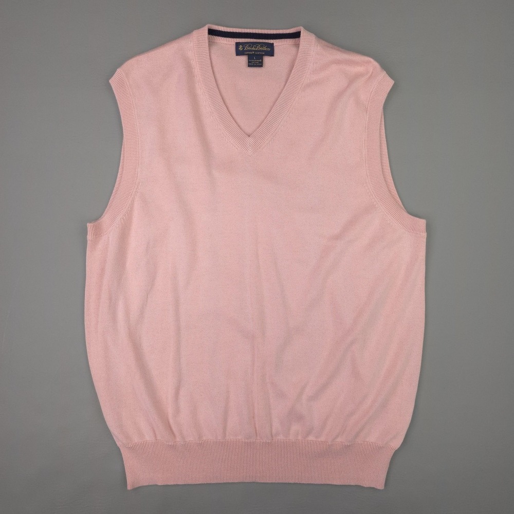 Brooks Brothers Sweater Vest Mens Large Pink Supima Cotton V Neck Soft Knit
